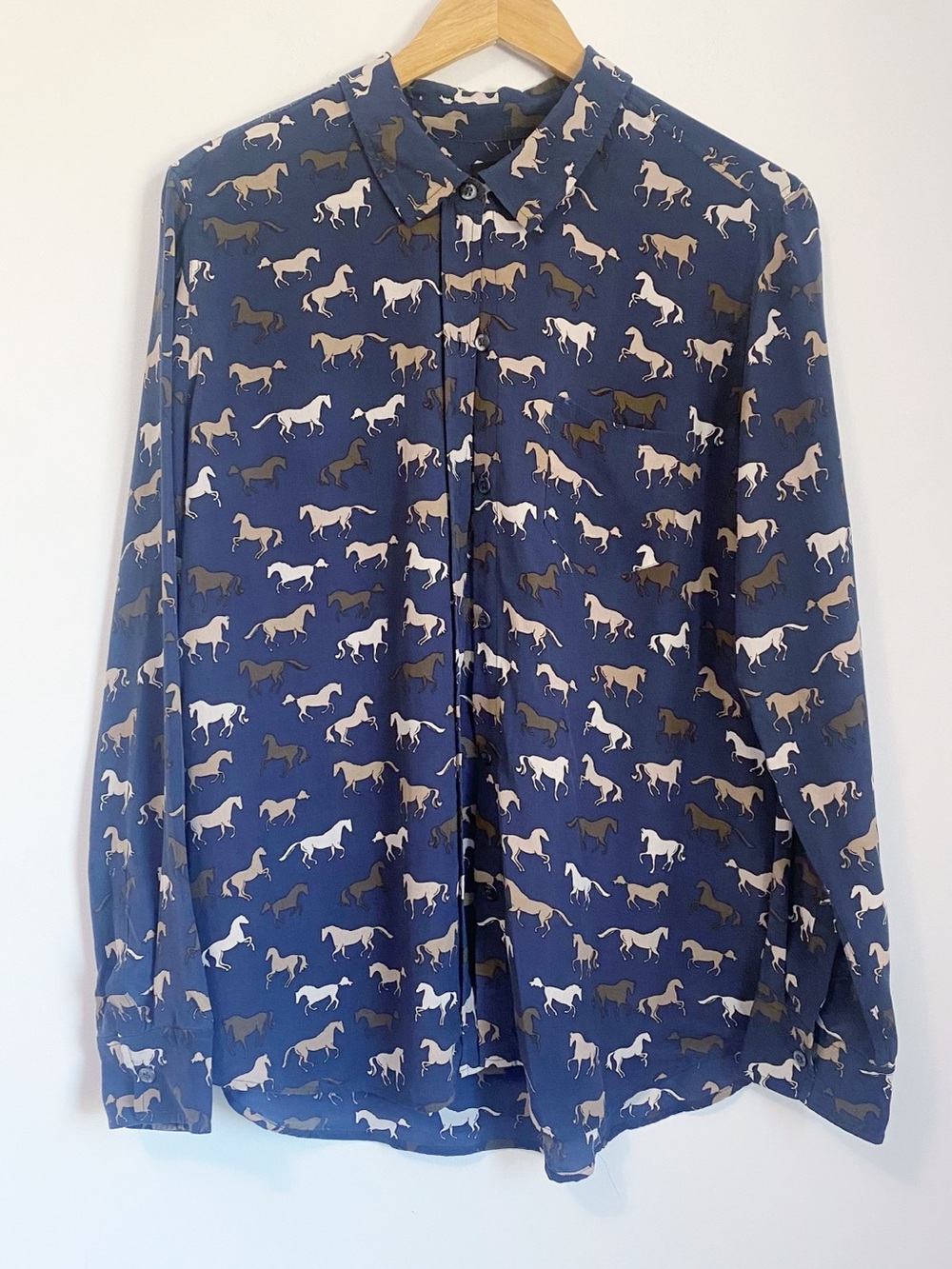 Rails Navy Kate Silk Horse Print Long-Sleeve Shirt Blouse